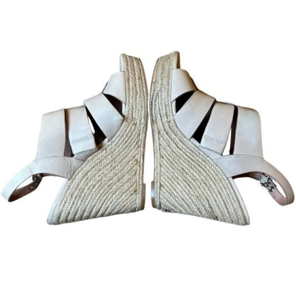 Saks Fifth Avenue Leather Cream‎ Platform Shoes Espadrille Sandals Strappy 10